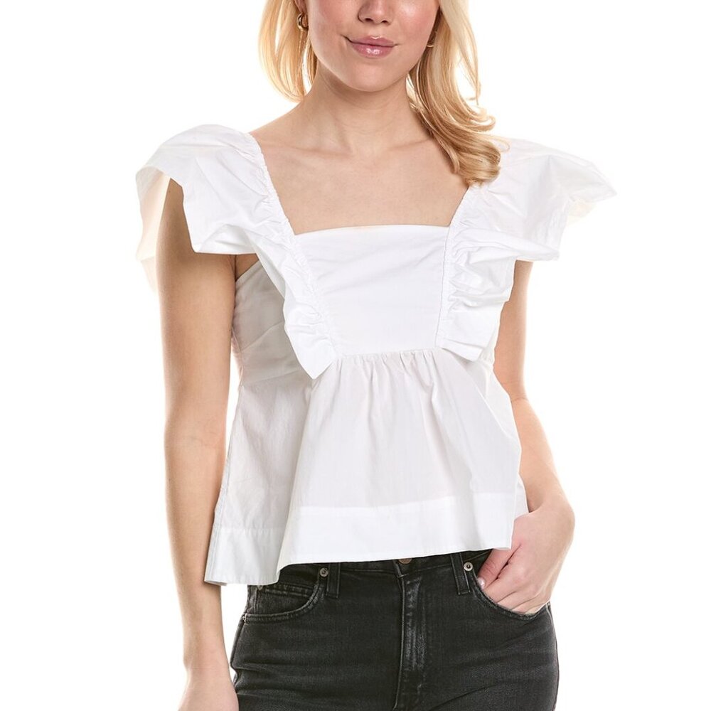 GANNI White Ruffle Tank Top - Size Small - Size 2 (Small)